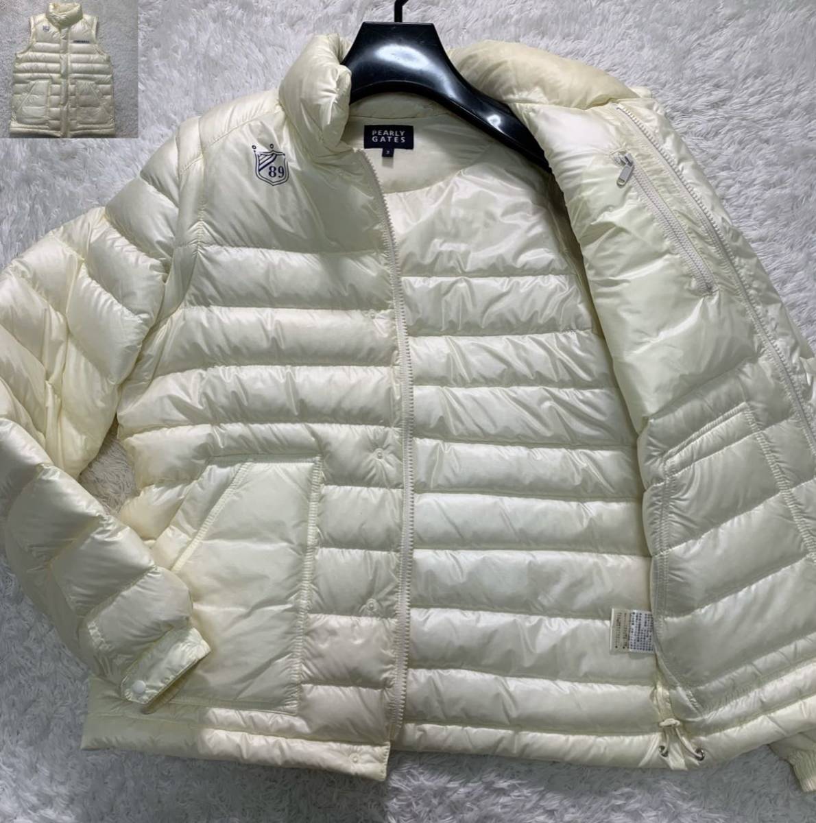 【良品・M相当】PEARLY GATES 軽量 2way ダウンジャケット ブルゾン パーリーゲイツ ゴルフウェア アウター アイボリー メンズ 秋冬