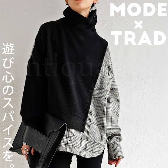 アンティカantiqua◆『MODE×TRAD』変形シルエットがモードな雰囲気作ってくる◆異素材切替トップス◎