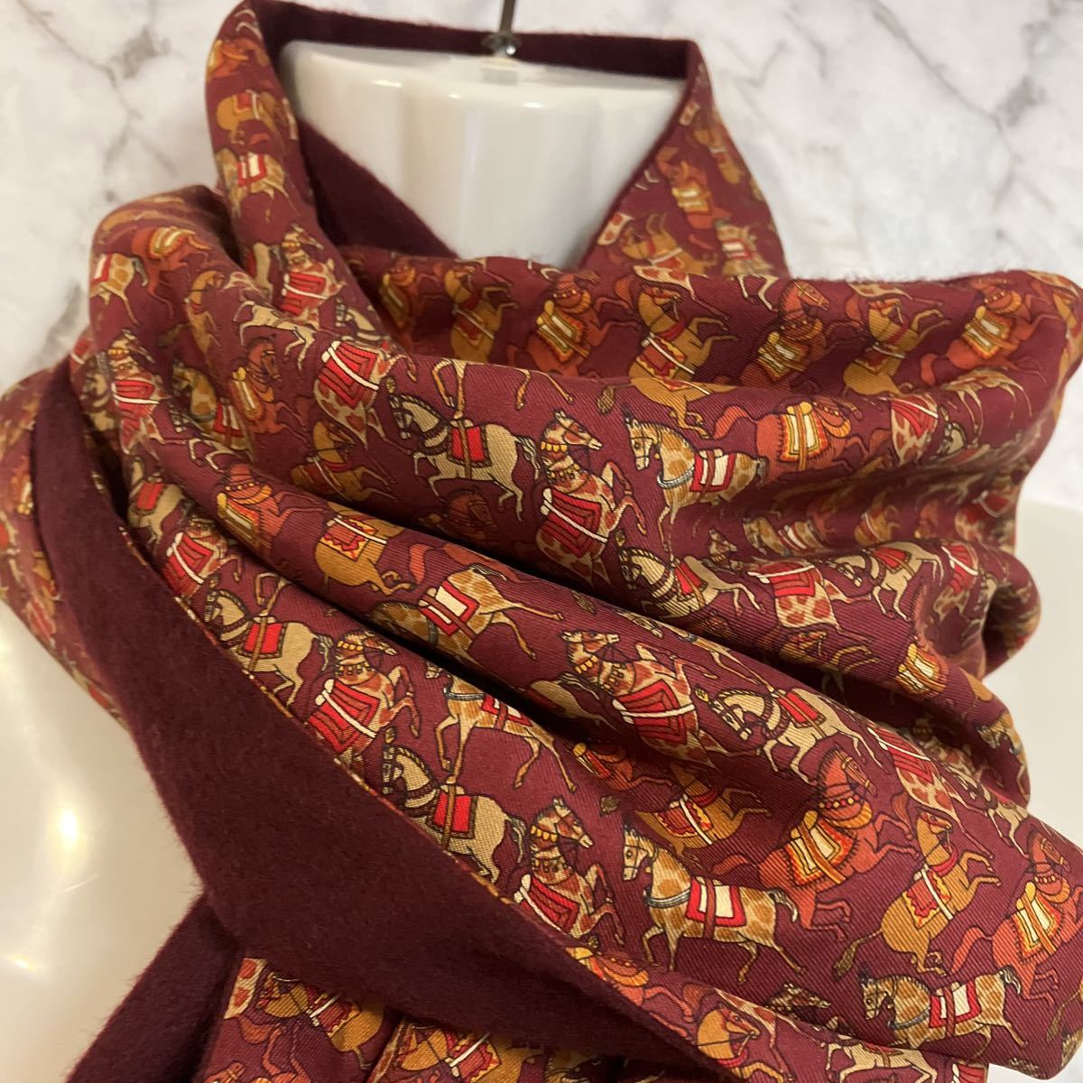 ☆美品☆FERRAGAMOフェラガモ カシミア シルク マフラー 馬柄 ストール