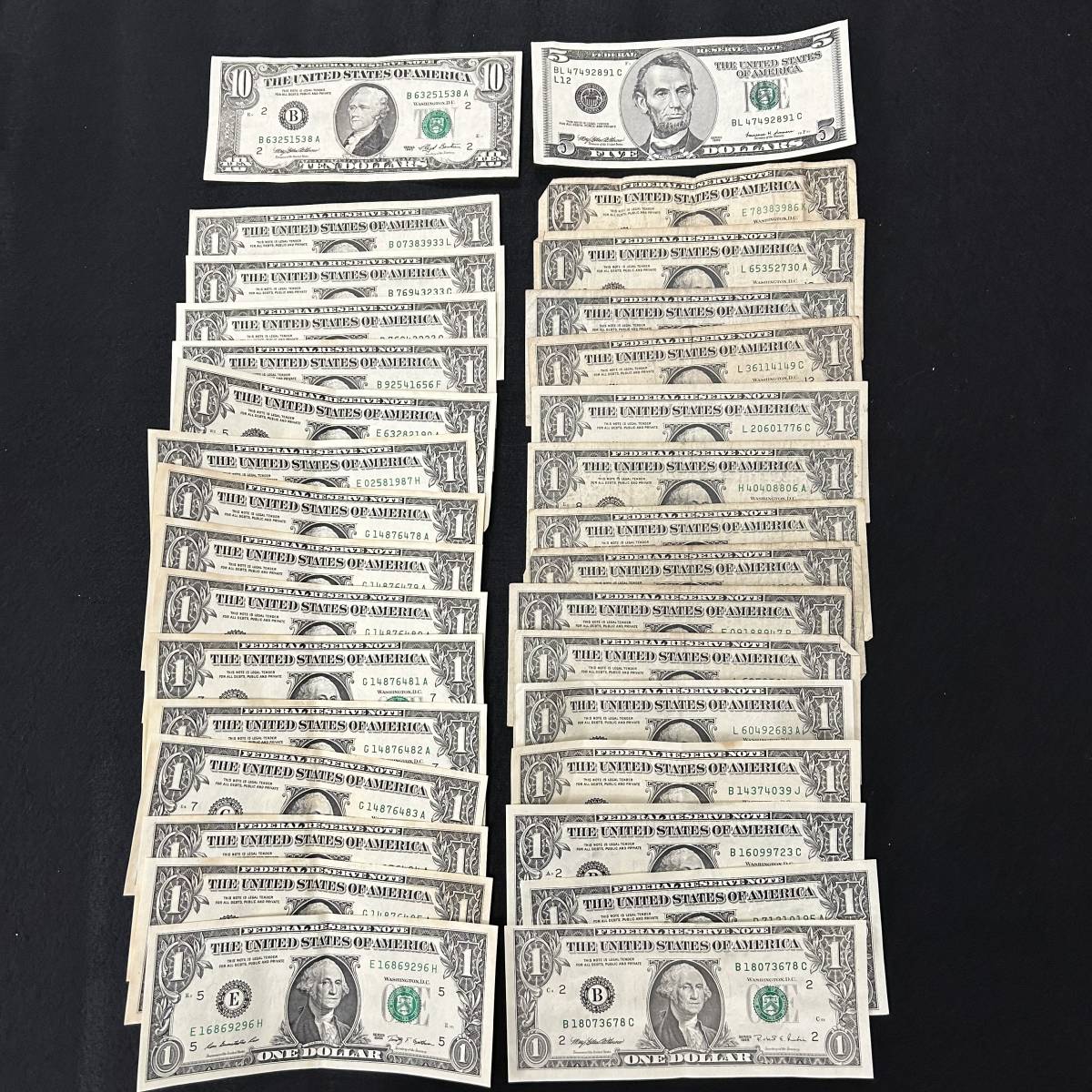 おまとめ 外国紙幣 古紙幣 アメリカ 米ドル 計45ドル USA Dollars 10ドル×1 5ドル×1 1ドル×30 米国 外貨 お札 #Ｄ紙幣  アメリカ 旧紙幣 アメリカドル コレクション 米国 の買取実績｜最新相場で高価買取なら