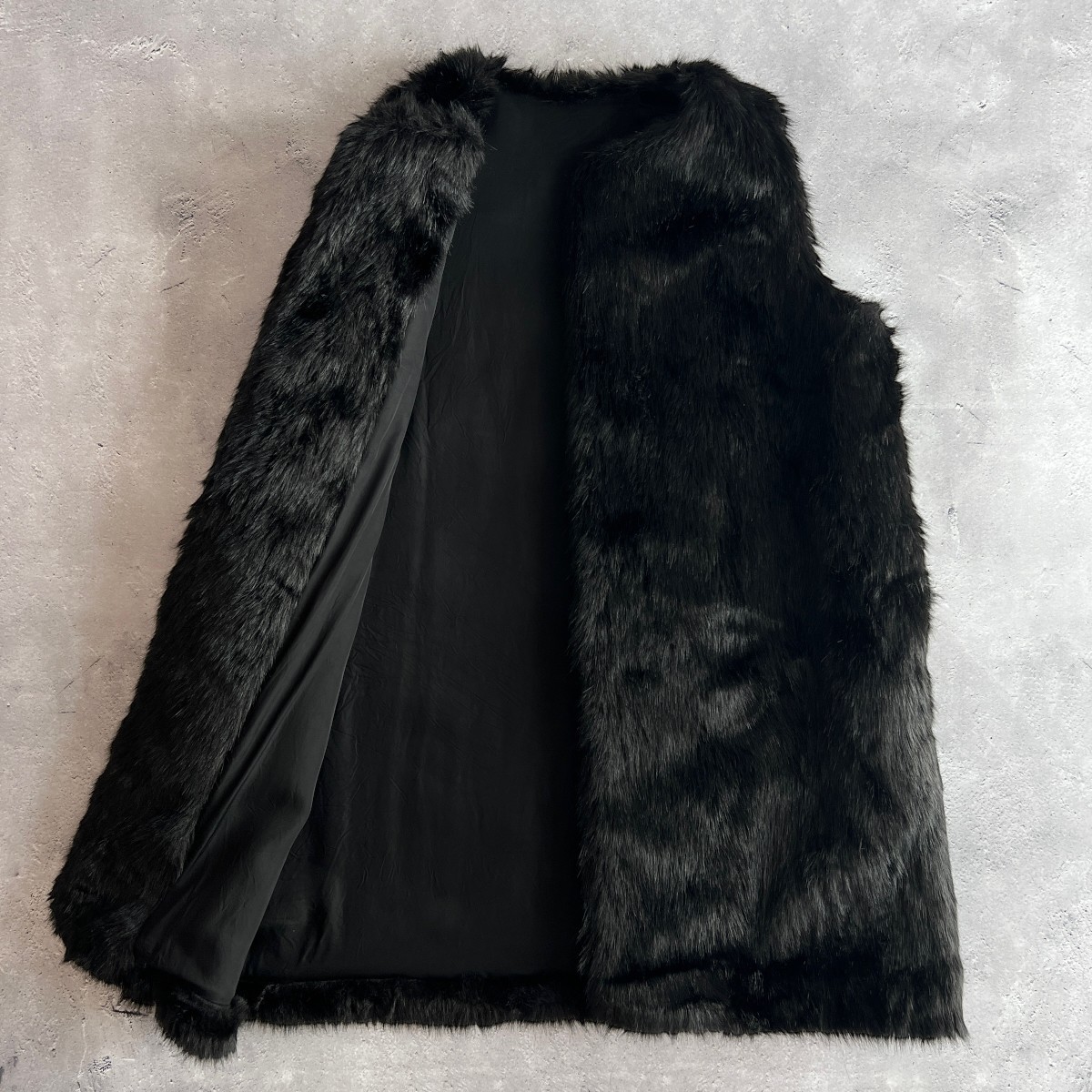 希少 リアルファー ロング ファー ベスト ミンク 毛皮 黒 / メンズ可