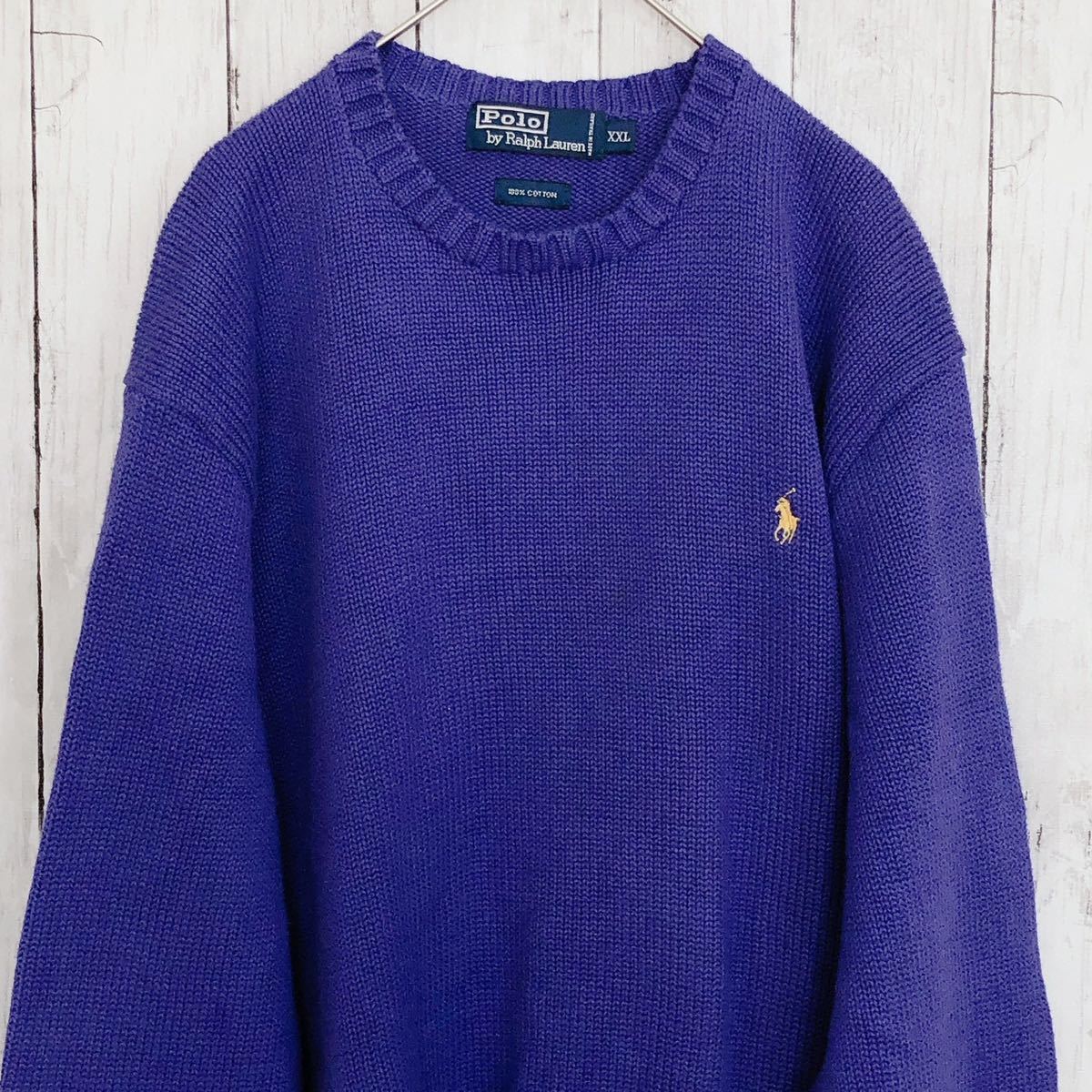 ラルフローレン RALPH LAUREN コットンニット コットンセーター ポロラルフローレン サイズ2XL　紫パープル　メンズ古着