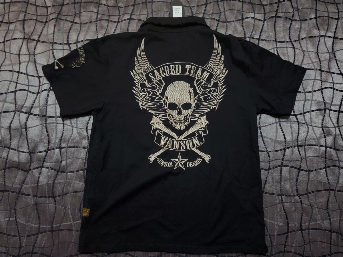 【未使用XL】Vanson ポロシャツ XL ブラック　スカル刺繍　バイク ライディング ライダース カドヤ クシタニ シンプソン イエローコーン