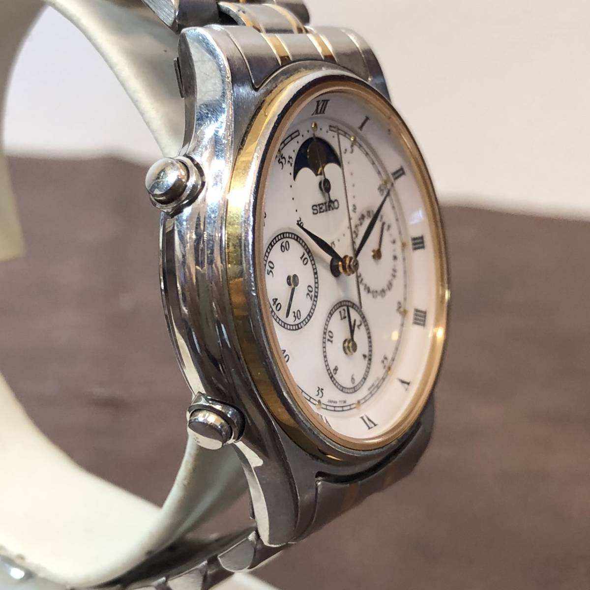 ○【MH-5303】中古品 SEIKO セイコー ムーンフェイズ 7T36-6A80 腕時計 