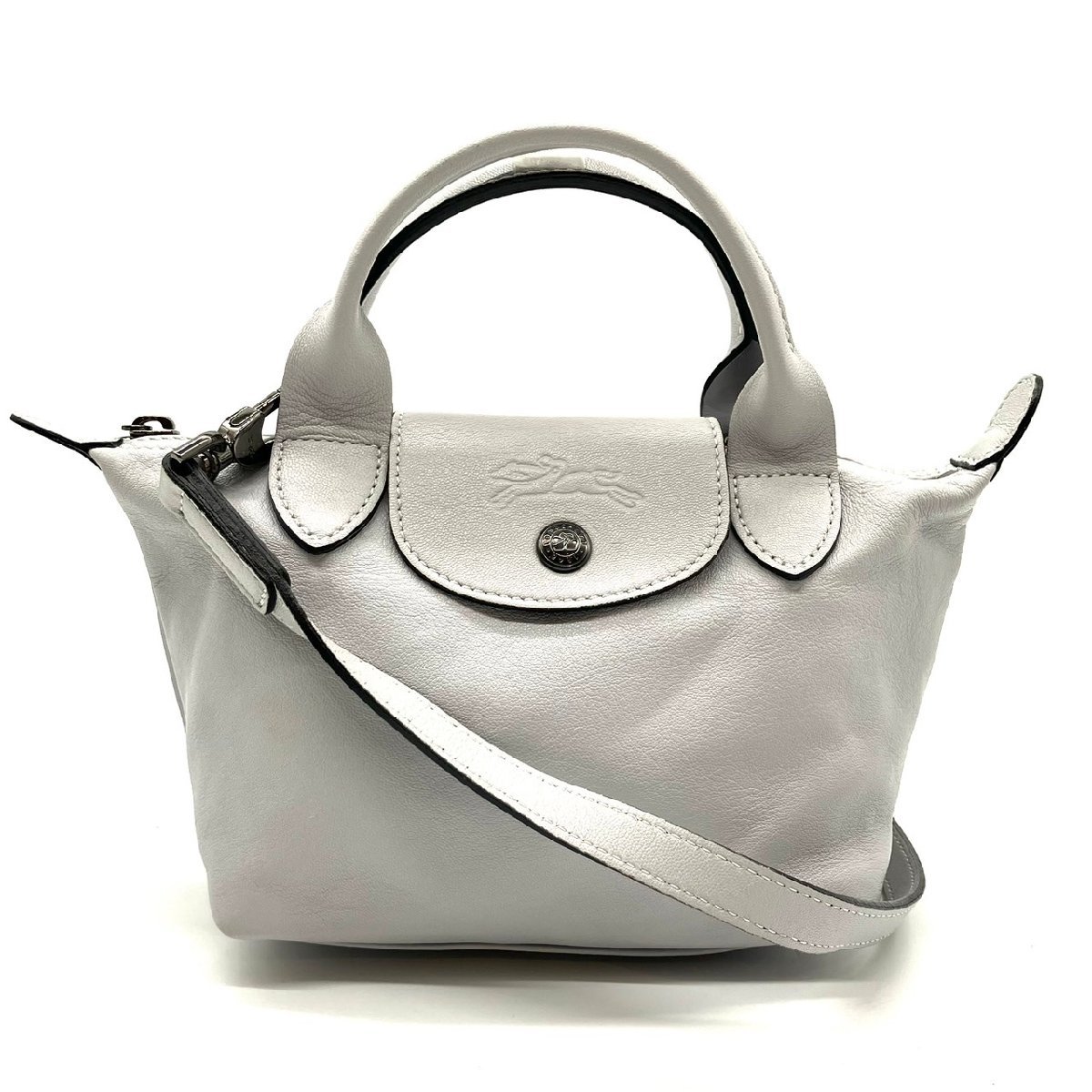 Longchamp ロンシャン プリアージュエクストラ XS 2WAY ショルダーバッグ レザー グレー