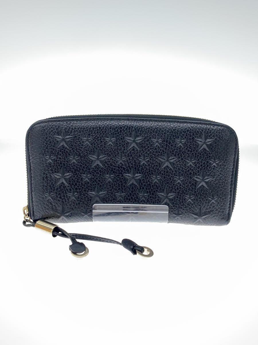 JIMMY CHOO◆長財布/レザー/BLK/無地/レディース