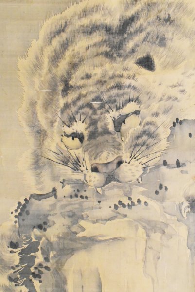 K2512 模写 岸駒 佐伯岸駒「猛虎図」絹本 合箱 岸派の祖 江戸中期
