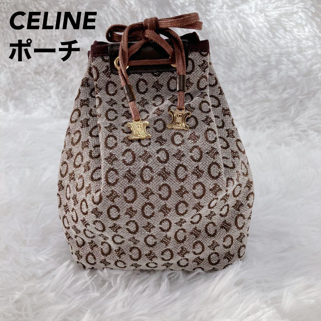 【新品未使用】CELINE セリーヌ ミニ巾着 ポーチ Cマカダム柄 トリオンフ 未使用級希少CELINE セリーヌ 巾着 ミニポーチ Cマカダム トリオンフ