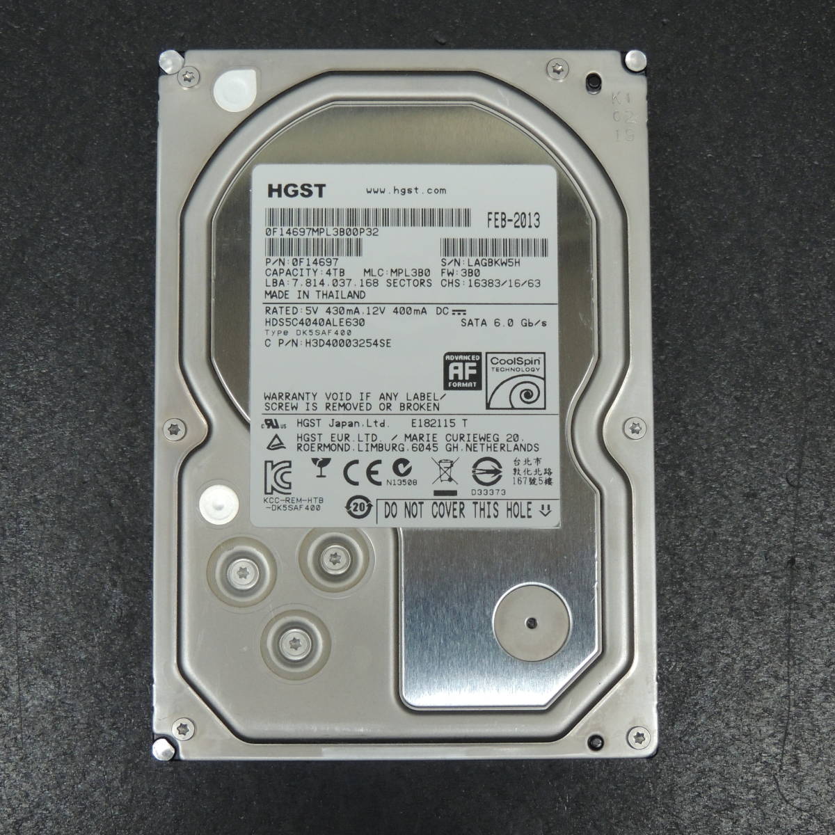 HDS5C4040ALE630 HGST 4TB Inch 3.5 Deskstar 【検品済み/使用493時間