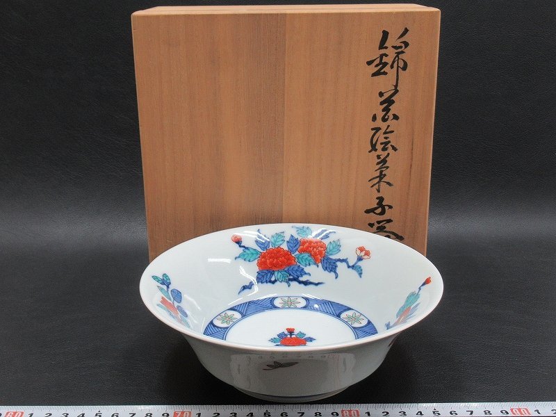 D4263 人間国宝 十三代 今泉今右衛門 有田焼 錦 花絵 菓子器 菓子鉢 共