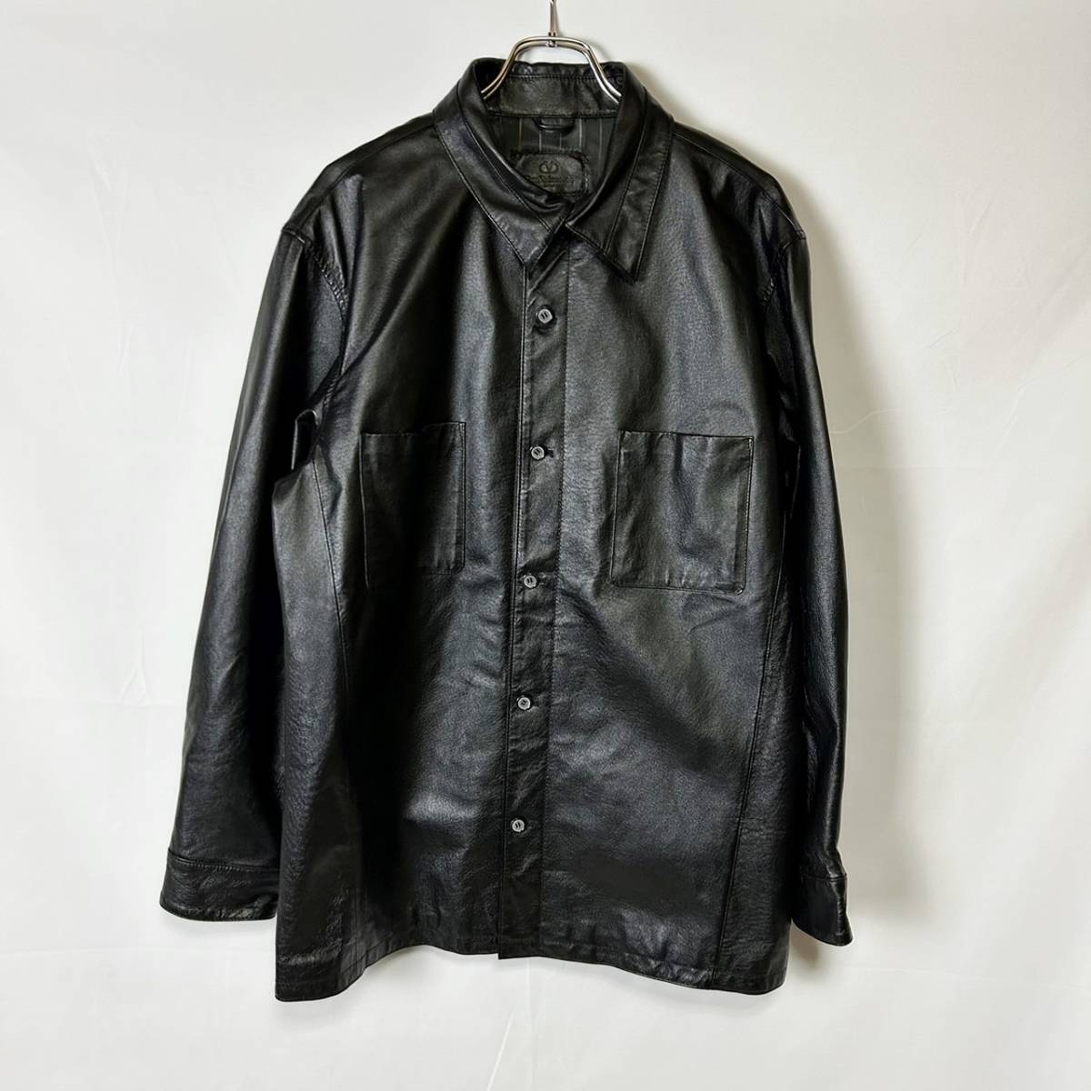 貴重 良好 正規品 Dan Valentino ダンヴァレンティノ ピッグ レザー シャツジャケット 豚革 本革 黒 3L