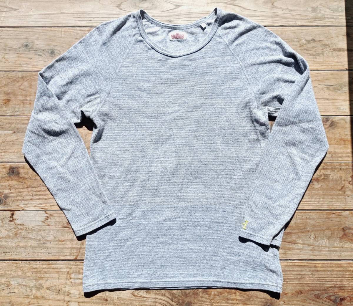 送料無料♪ハリウッドランチマーケット ストレッチフライス 長袖カットソー 杢グレー H刺繍 size 4(XL) メンズ 日本製 HRM 美品