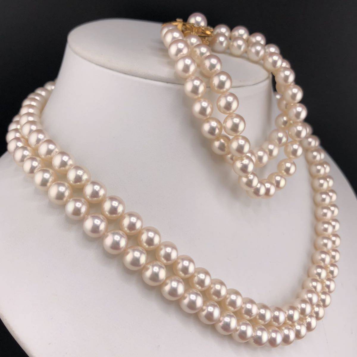 E10-4380 【2連☆TASAKI☆箱付き】パールネックレス&ブレスレット (Pearl K18 Diamond 田崎 タサキ )