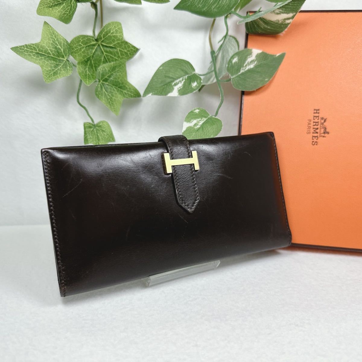1円 エルメス HERMES ベアン クラシック カーフ 長財布 ゴールド金具 
