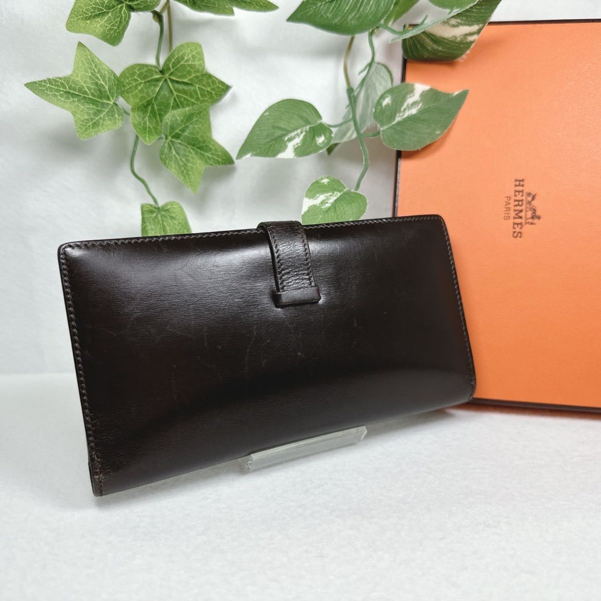 1円 エルメス HERMES ベアン クラシック カーフ 長財布 ゴールド金具 