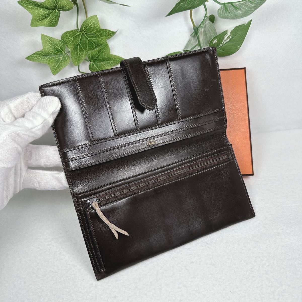 1円 エルメス HERMES ベアン クラシック カーフ 長財布 ゴールド金具 