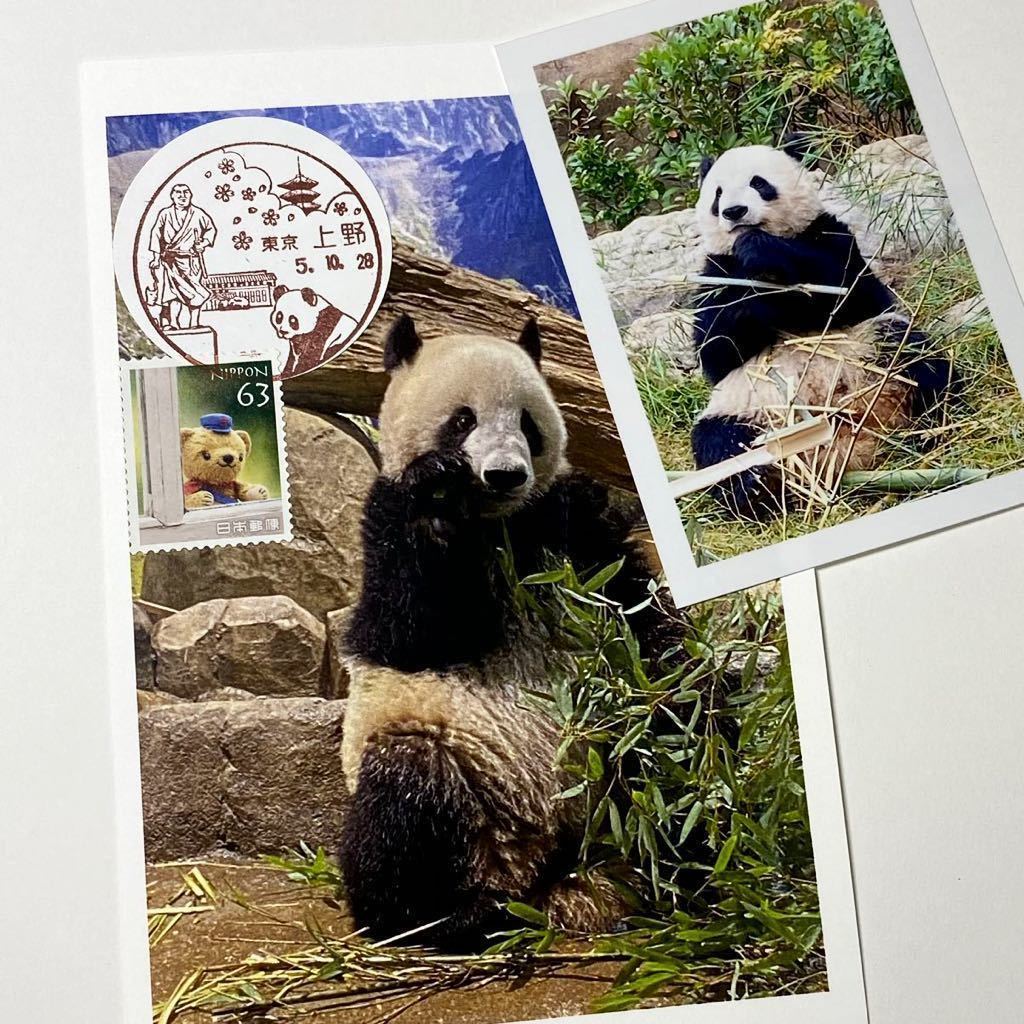 パンダの日10/28 上野郵便局風景印付き シャオシャオ オリジナルポストカード ☆オリジナルミニ写真 上野動物園 パンダ