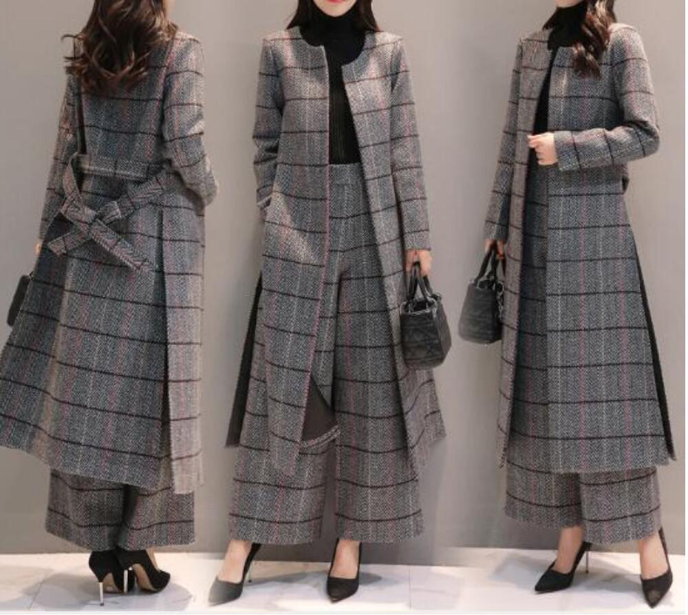 レディース パンツスーツ スーツセット上下セットフォーマルパンツスーツ ウール混コート セレモニーパンツスーツ通勤 チェック柄 M～3XL