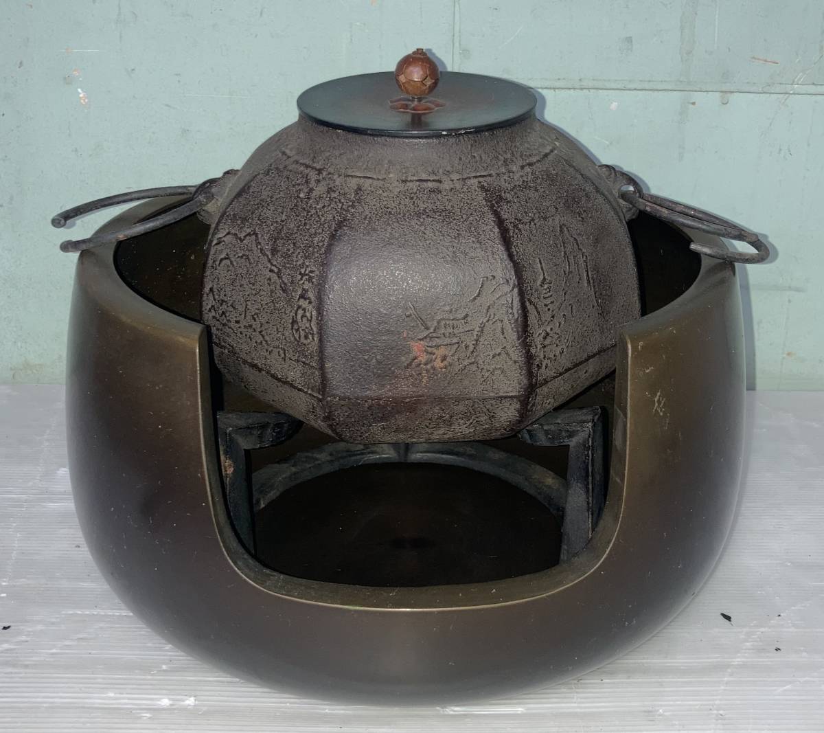 茶道・茶道具◇風炉釜◇菊池政光 作 茶道 風炉釜 桐模様 真形