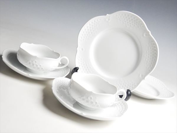 ホワイトレリーフ マイセン Meissen カップ&ソーサー&プレート 