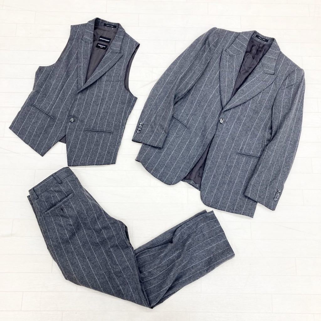 1221◎ ① イタリア製 EMPORIO ARMANI エンポリオ アルマーニ 3ピース スーツ セットアップ ジャケット パンツ グレー メンズ44