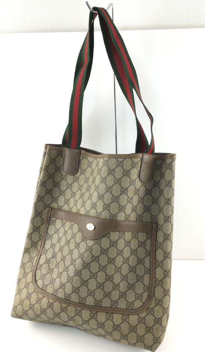 1円 GUCCI グッチ オールドグッチ ヴィンテージ GG柄 PVC×レザー