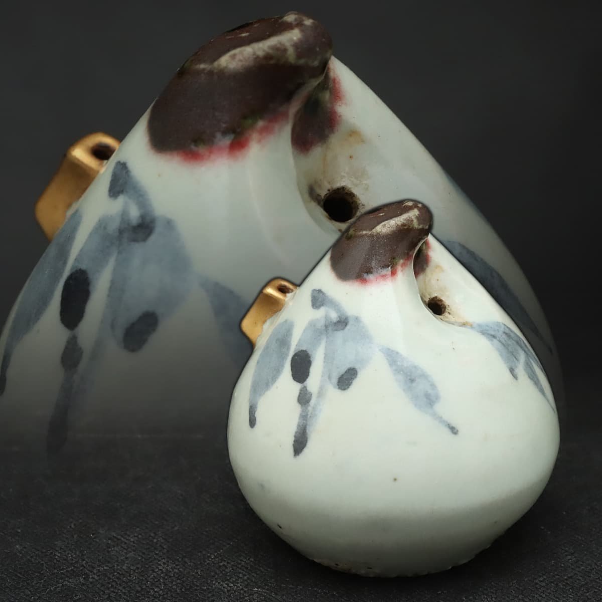 李朝 特大桃型水滴 辰砂青華彩 高麗白磁 染付 李氏朝鮮 書道具 水差 水注 李朝 特大桃型水滴 辰砂青華彩 高麗白磁 染付 李氏