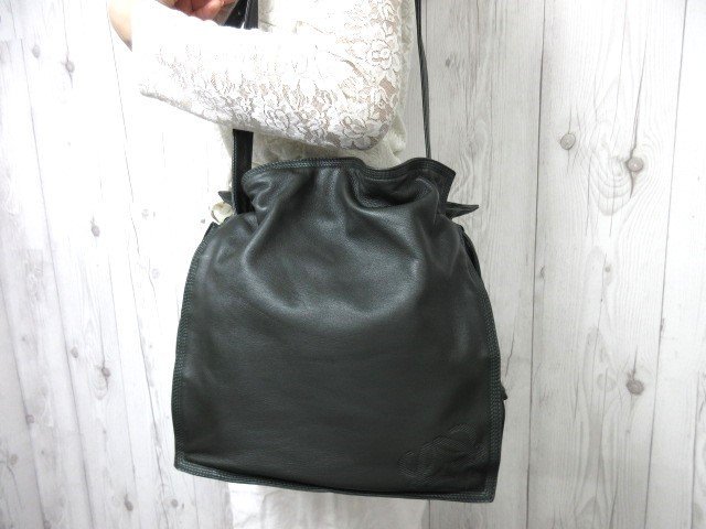 極美品 LOEWE ロエベ フラメンコ アナグラム ショルダーバッグ バッグ ナッパレザー ダークグリーン 65566Y