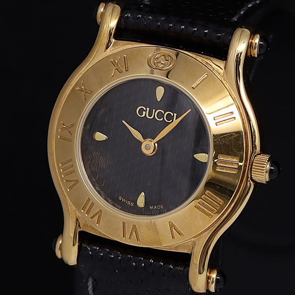 1円 保/箱付き グッチ 6500L QZ 黒文字盤 GMY レディース腕時計 OGH 9207000