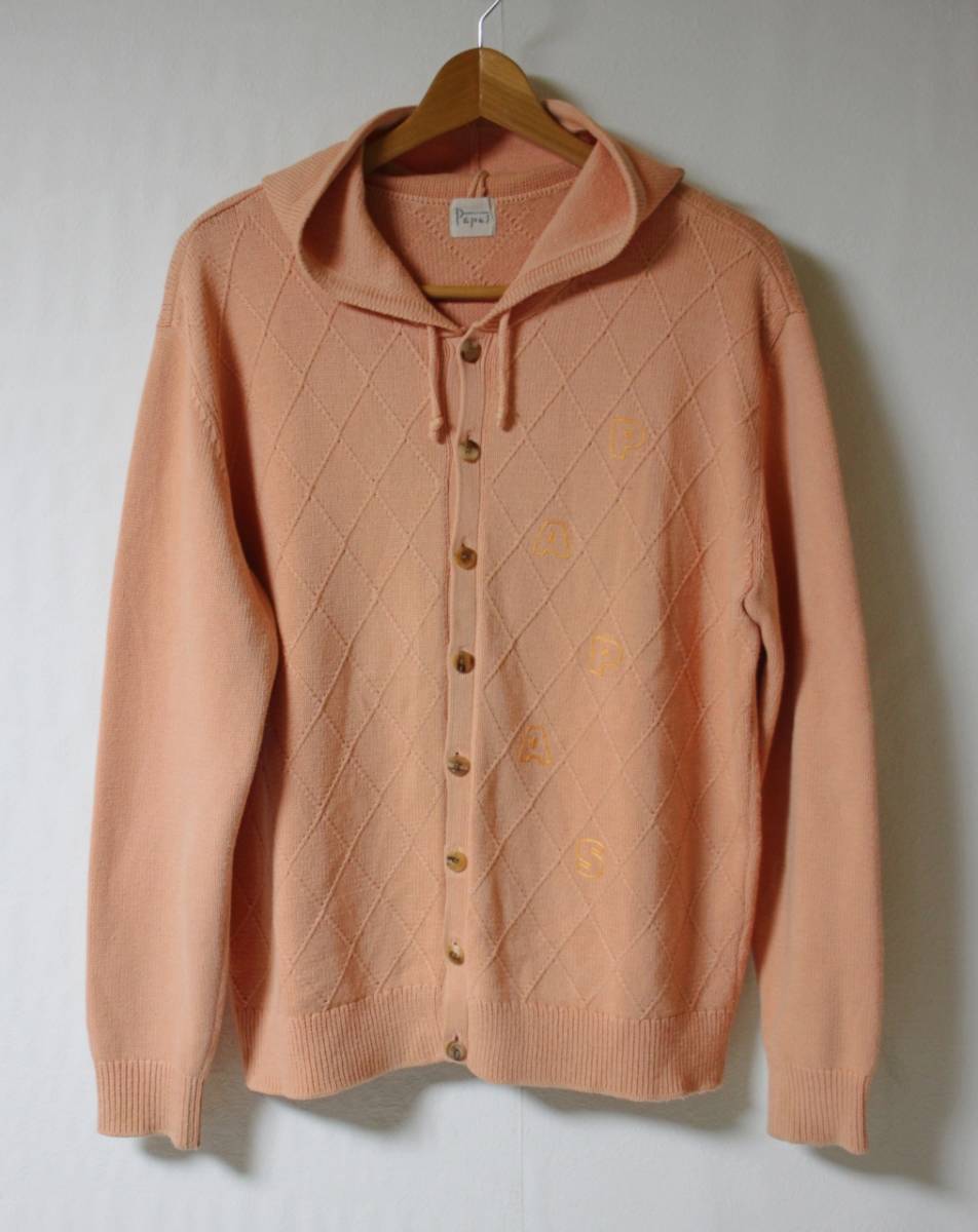 Papas(パパス）◆ロゴ刺繍入り コットン ニット パーカ M
