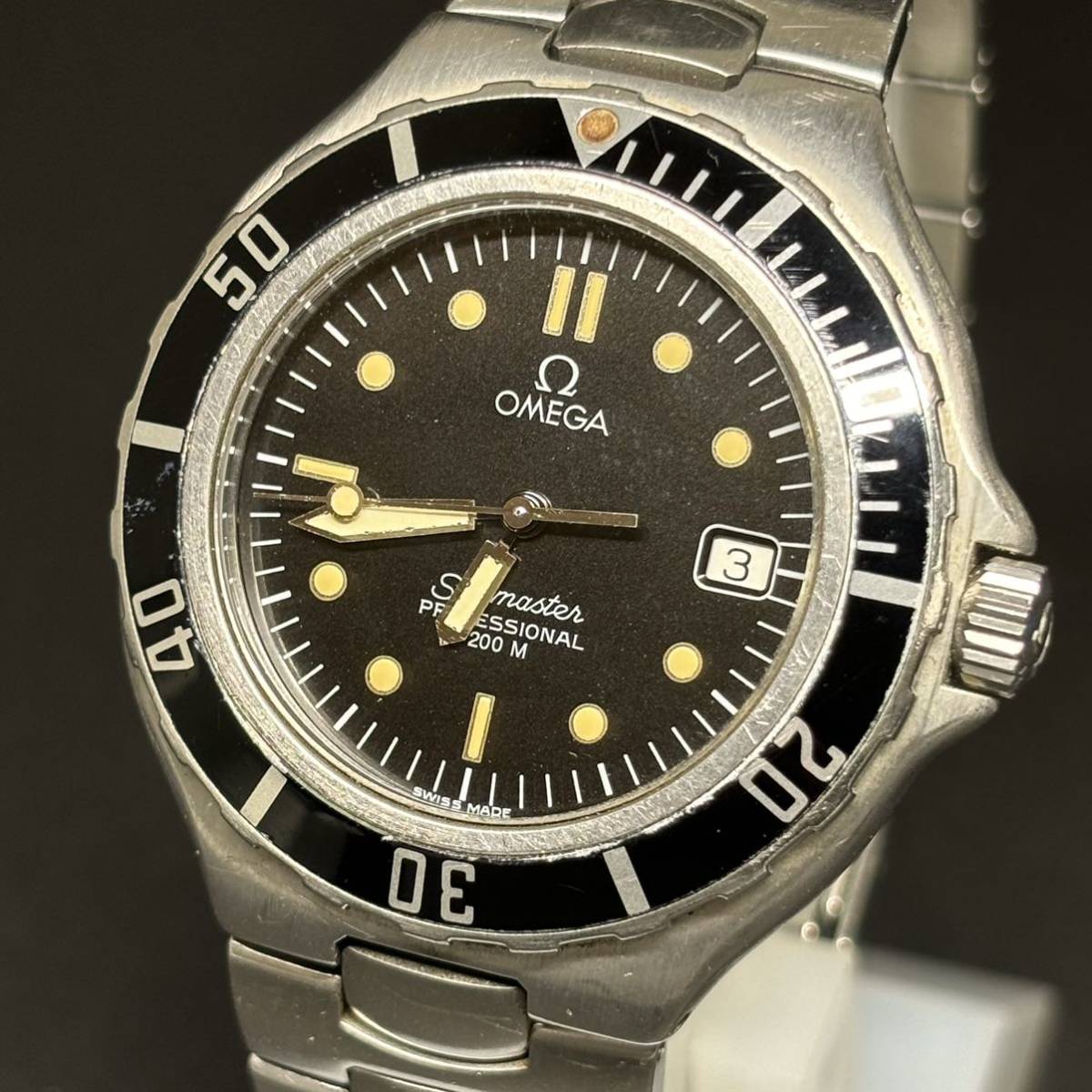 ★77892　オメガ　OMEGA　シーマスター　プロフェッショナル　368.1052　クオーツ　200ｍ　デイト　ブラック文字盤　ジャンク　1円～★