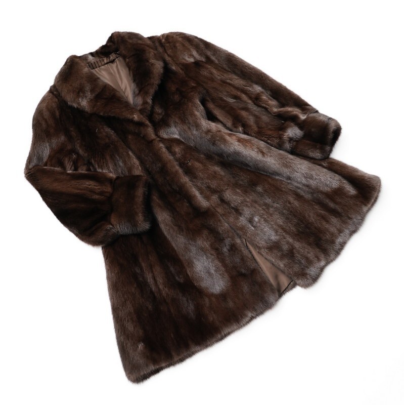 毛皮 リアルファー MINK ミンク デミバフミンク ブラウン コート Lサイズ GO7362○デミバフミンク MINK*本毛皮*リアルファ―*ファーコート*ロング