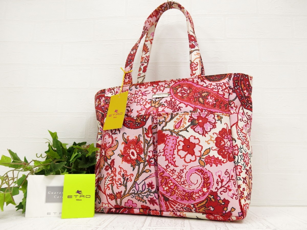 ETRO エトロ◇コーティングキャンバス◇トート ハンド バッグ◇ピンク 