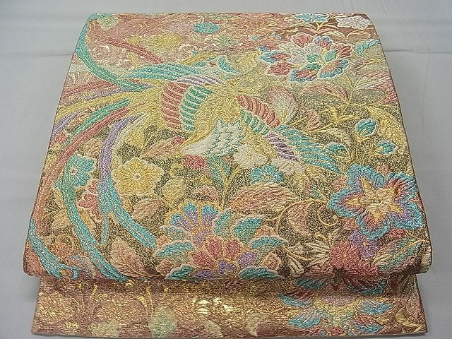 着物リメイク 掛け軸 鳳凰文様 金糸 和風インテリア 床の間 一点物 平和屋1□六通柄袋帯 鳳凰草花文 金糸 逸品 1yc1055 【公式通販】