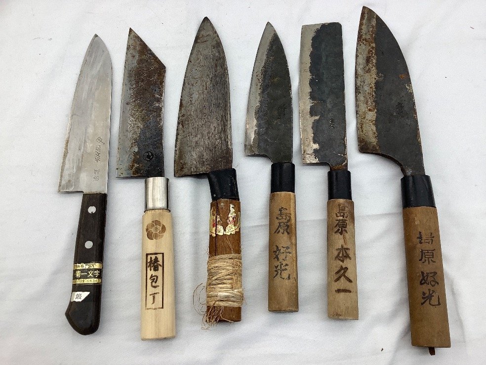島原吉光・椿包丁・菊一文字 他 和包丁各種 6本まとめ ※一部刃毀れあり