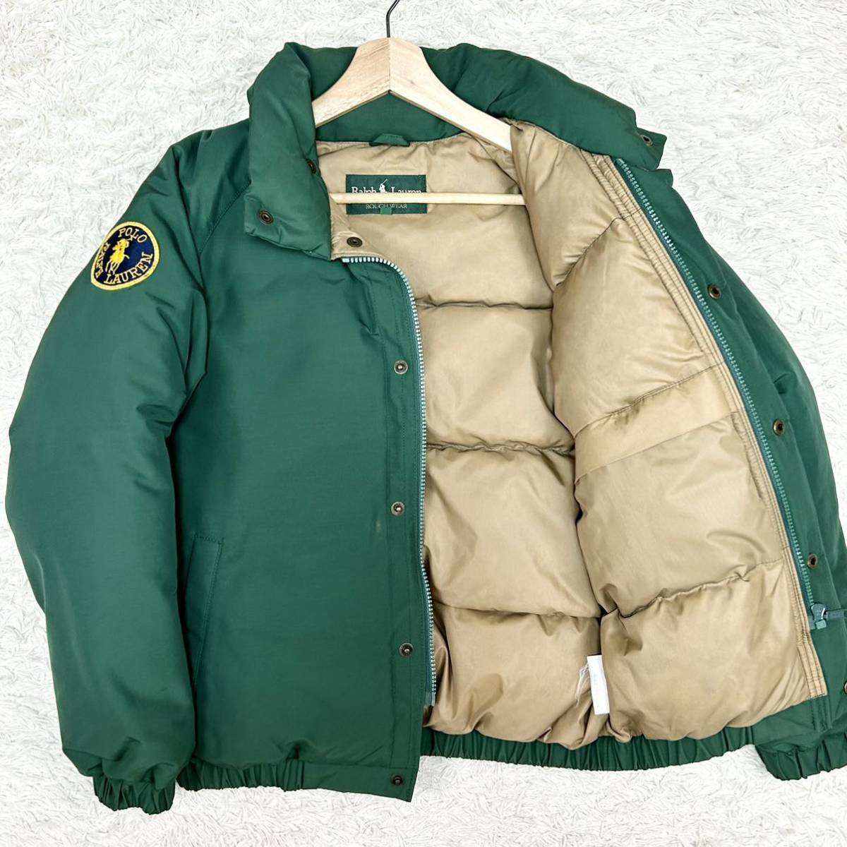 【美品 希少サイズL】 RALPH LAUREN ラルフローレン 【圧倒的存在感】 ダウンジャケット アウター ブルゾン 肉厚 ワッペン 極暖 グリーン