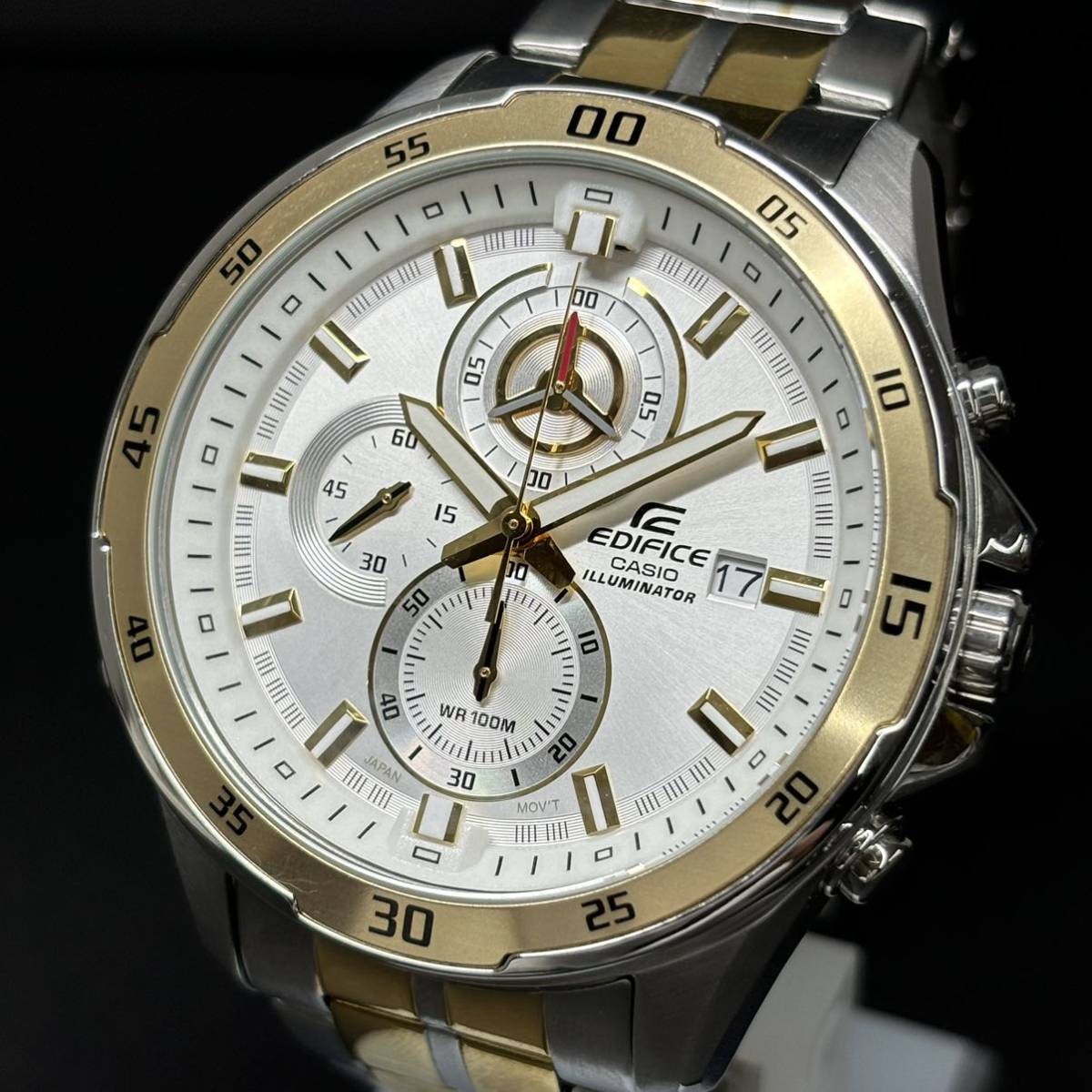 ★75510　カシオ　CASIO　エディフィス　EFR-547　クロノグラフ　クオーツ　シルバー×ゴールド　メンズ　電池交換済　未使用　1円～★