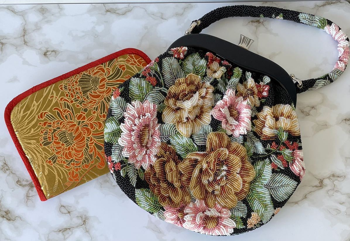 刺繍 ビーズ レトロ バッグ 花柄刺繍ビーズバッグ昭和レトロ 和装 浴衣