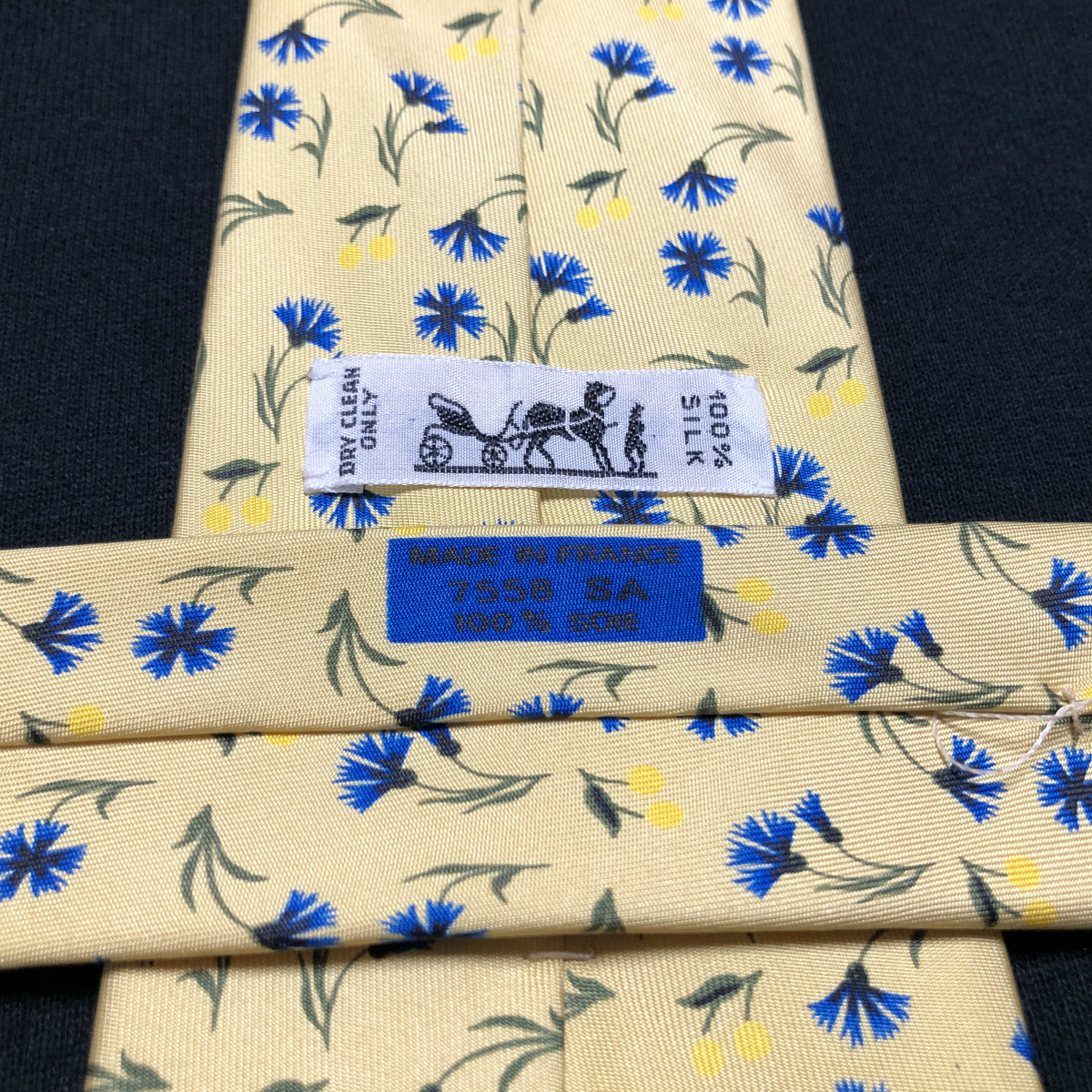 ネクタイ エルメス イエロー HERMES フラワー モチーフ 花 総柄 