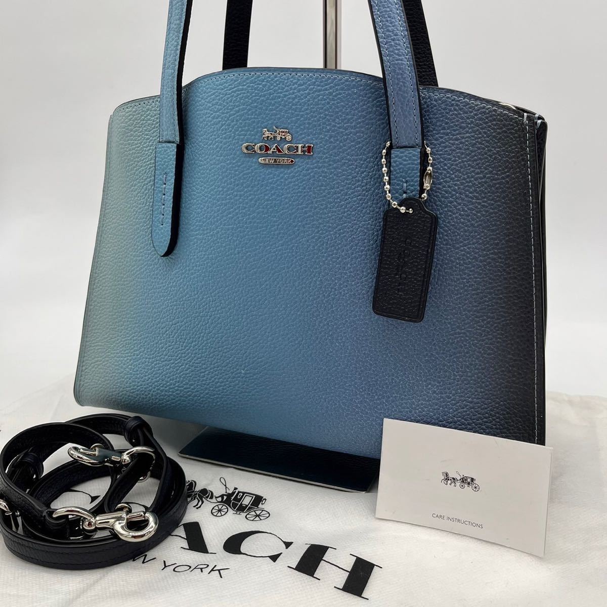 COACH 青 レザー ハンドバッグ 1円【未使用級】希少色 COACH コーチ 