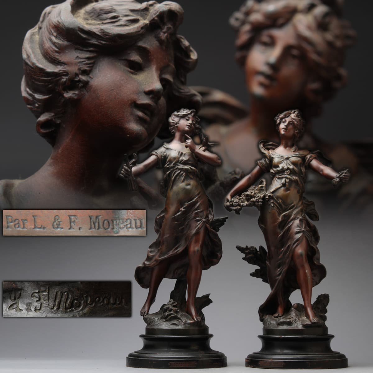 EO826 アンティーク【Hippolyte Francois Moreau】美人像・女神像 二体