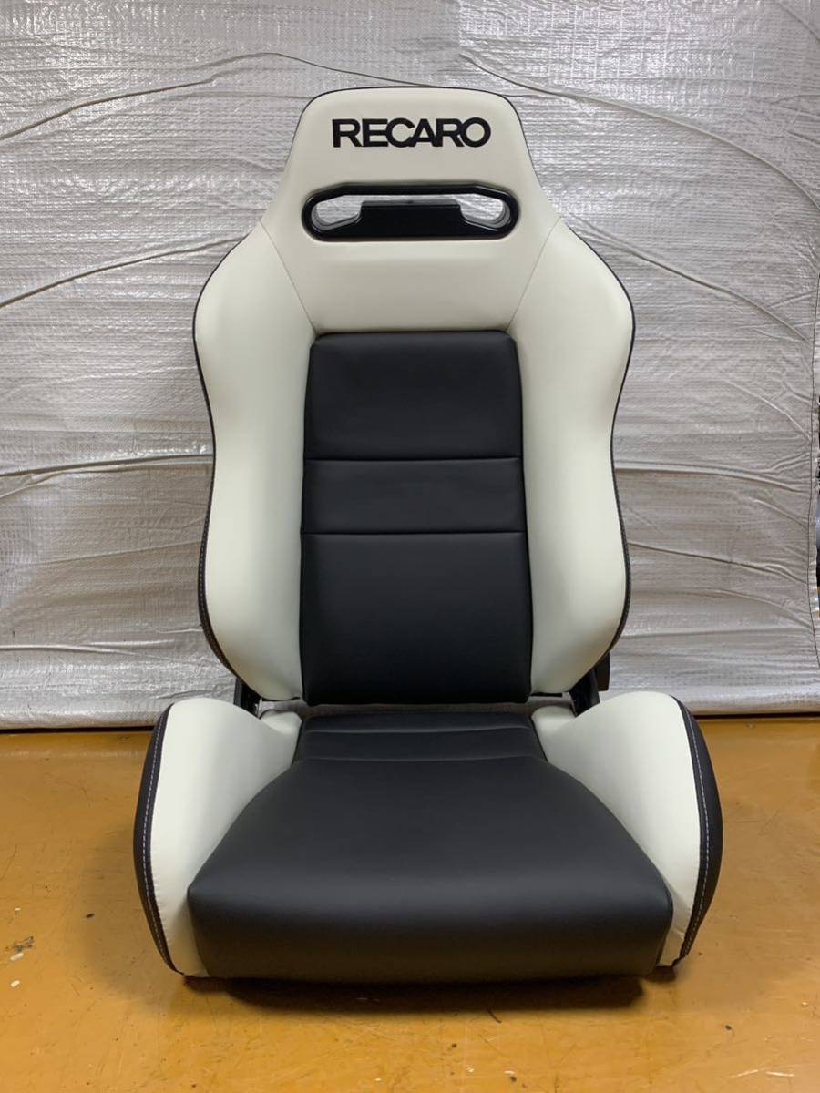 51.52.レカロ RECARO 2脚セット SR-3 白×黒フェイクレザー張り替え 