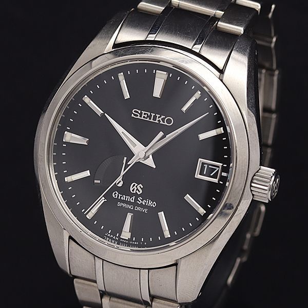1円 稼働 良品 セイコー AT 9R65-0AF0 スプリングドライブ グランドセイコー 30石 チタン 黒文字盤 デイト メンズ腕時計 5763120NKG