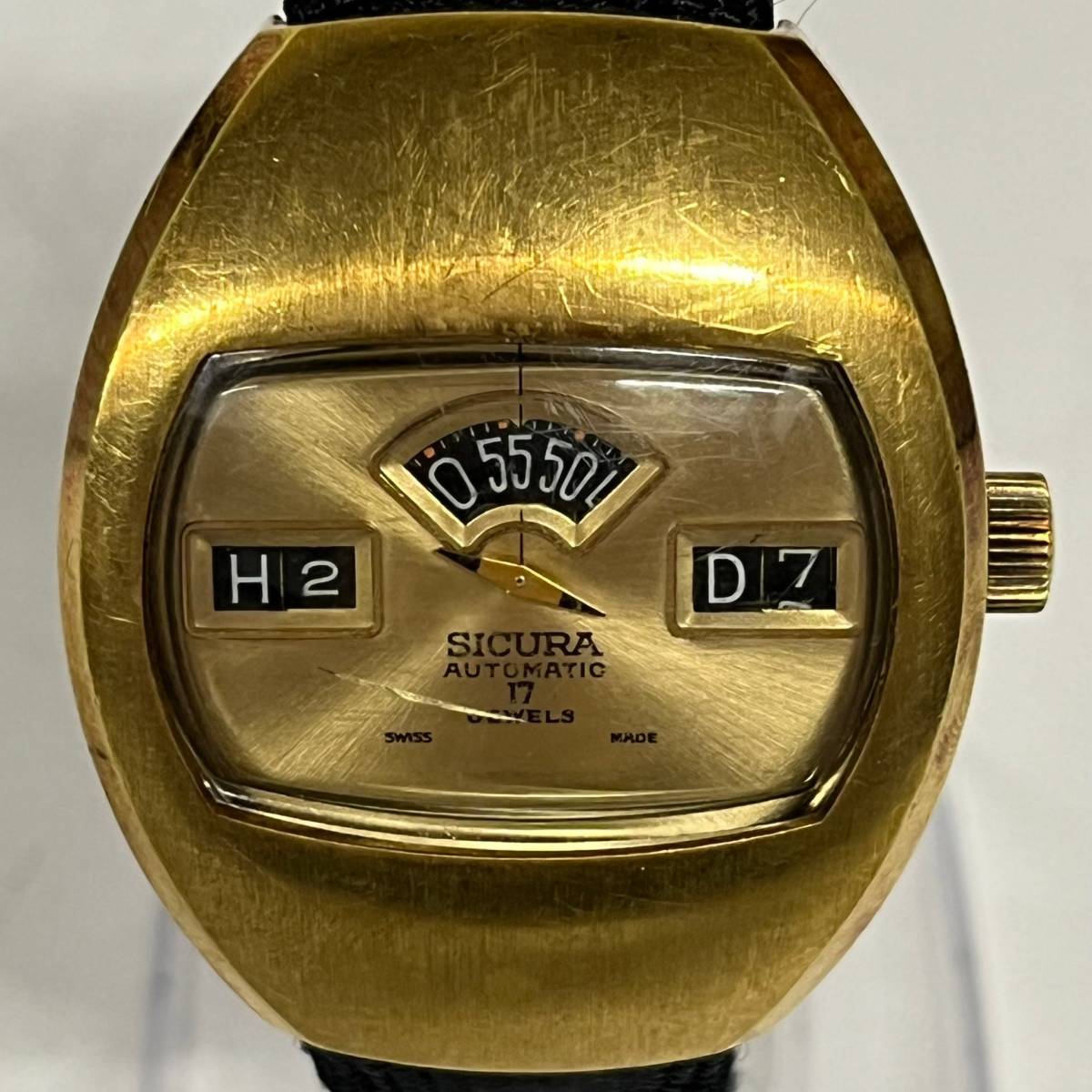 1円~【実動】SICURA シクラ メカデジ 自動巻き メンズ腕時計 ゴールド