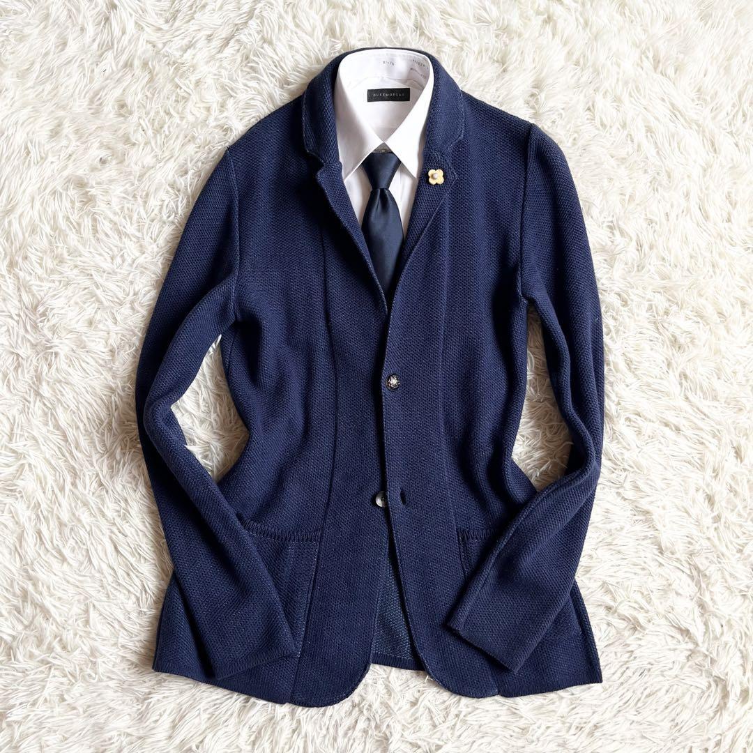 美品＞LARDINI ラルディーニ ブルー ニット ジャケット ブートニエール