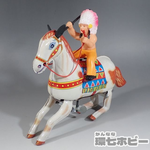 0WG12◆当時物 万盛玩具 HAJI アパッチライダー インディアン 乗馬 馬 日本製 ブリキ/昭和レトロ 動物 人形 フィギュア 送:-/80