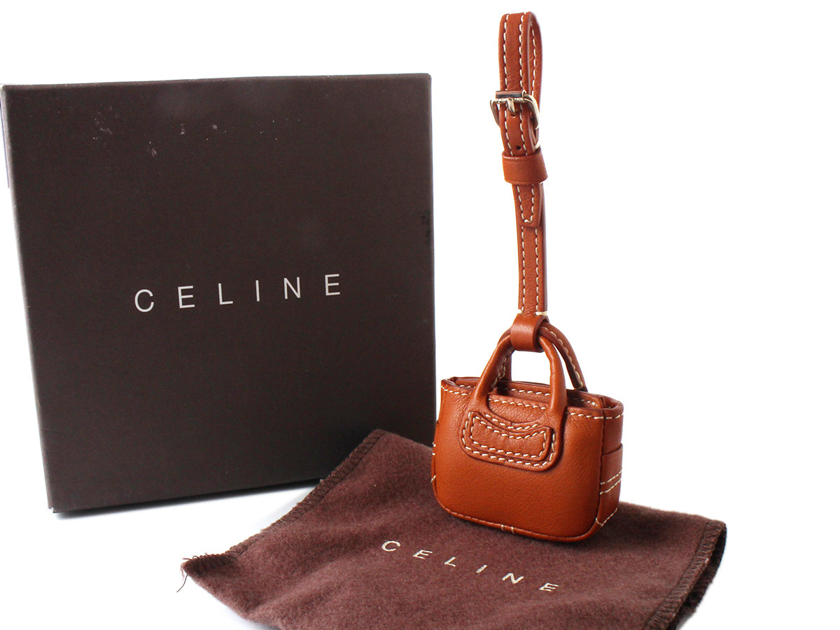 N13530 新品未使用 CELINE セリーヌ レザーバッグ型チャーム バッグチャーム キーホルダー キャメル 箱付き 保管袋付き