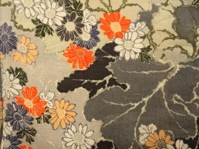 アンティーク　縮緬　長襦袢　菊