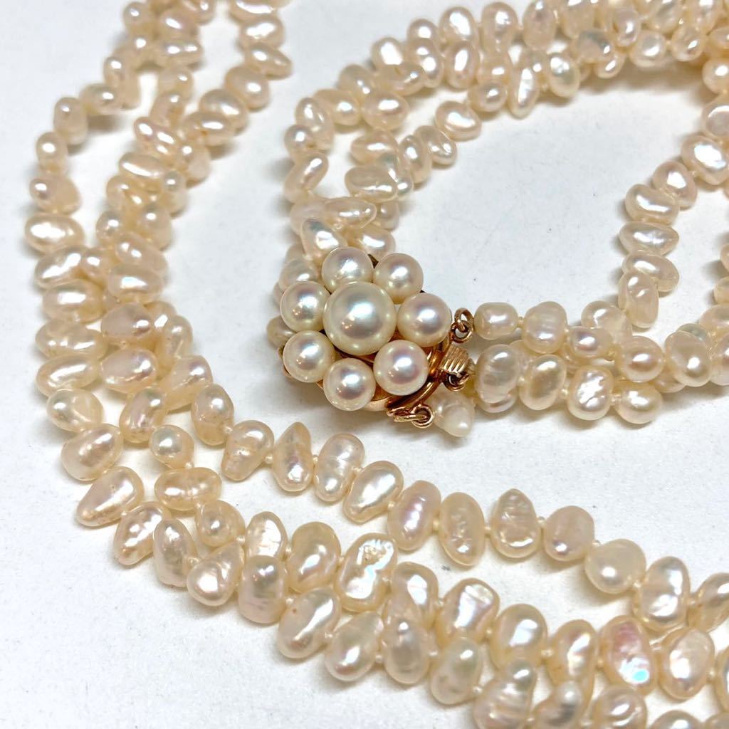 TASAKI(田崎真珠)［K14パール3連ネックレス］d 重量約31.0g 約47.0cm pearl necklace アコヤ 淡水 ケシ バロック ベビー タサキ DH0