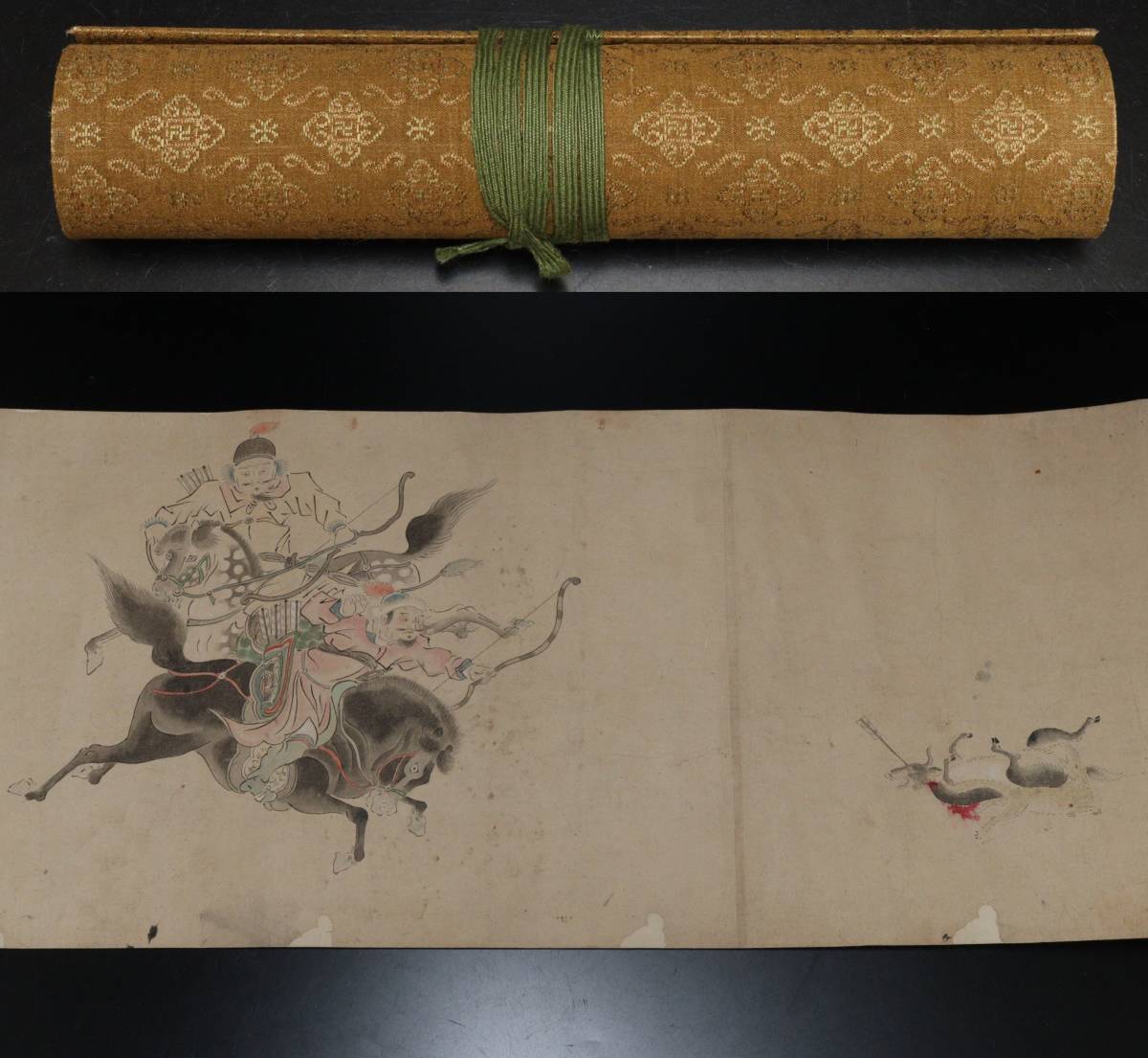 M 時代物 狩野 信門 政豊画 狩図 モンゴル 巻物 全長674cm 中国书画展